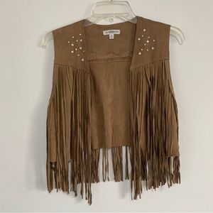 Rhinestone Fringe Vest, Vegan Sued, tan brown silver, Bling rodeo western NFR